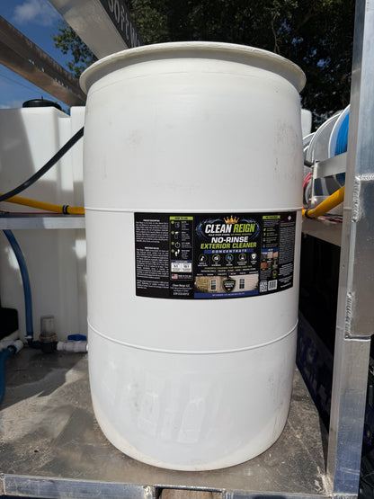 White cylindrical container with a label on a truck bed